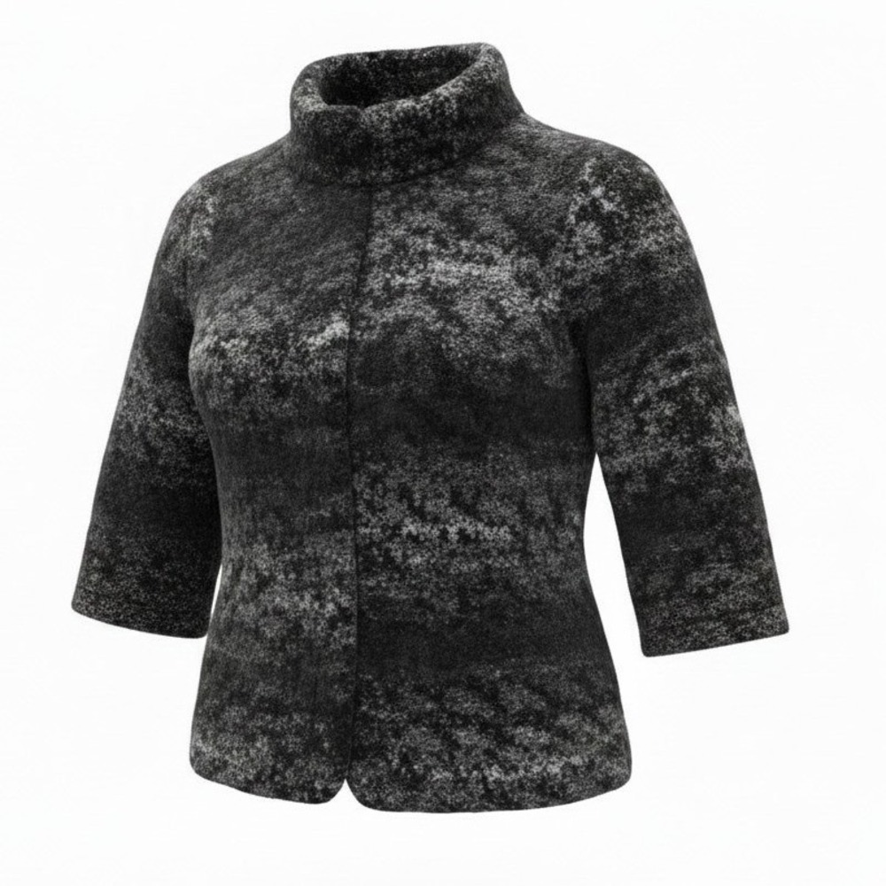 Eileen Fisher Cardigan Women XL Grey Mohair Wool Blend Mock Neck Boxy Sweater